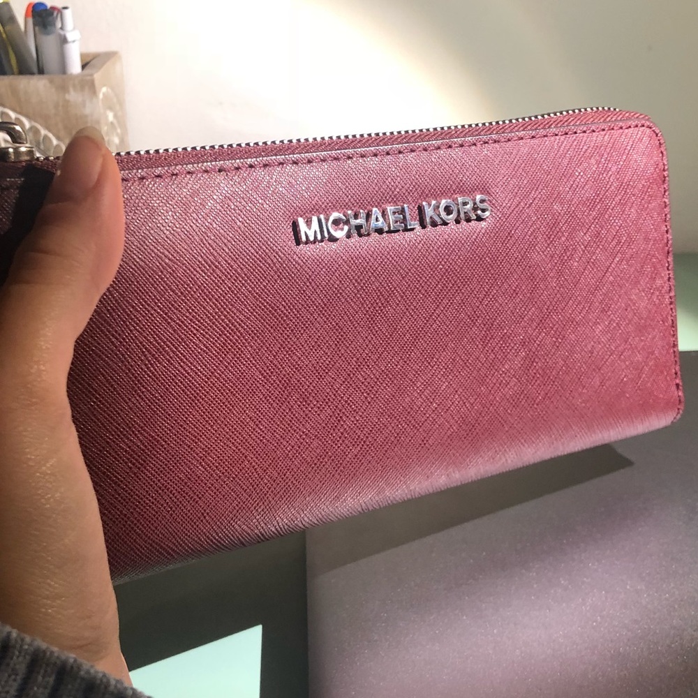 Michael Kors Maroon Wallet with Silver Hardware